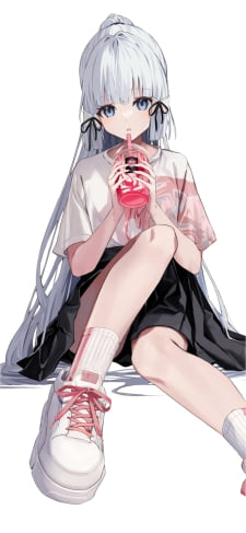 ピンクのジュースを飲む神里綾華（かみさとあやか） / 社奉行 / 声優：早見沙織 / 原神のiPhone / スマホ壁紙
