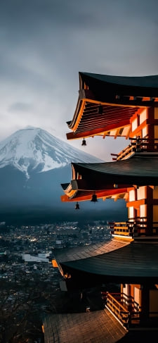 五重塔越しに見える富士山 / 忠霊塔 / 新倉山浅間公園のiPhone / スマホ壁紙