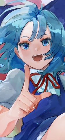 指でサインを作るチルノ / 東方のiPhone / スマホ壁紙