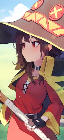 緑の草原と杖を持つめぐみん / このすば！のiPhone / スマホ壁紙