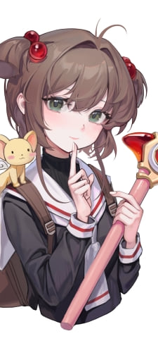 口元に指をあてる木之本桜 / ケロちゃん / カードキャプターさくらのiPhone / スマホ壁紙