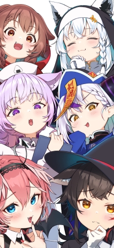 白上フブキ、猫又おかゆ、ラプラス・ダークネス、大神ミオ、戌神ころね、鷹嶺ルイ / ホロライブ / バーチャルYouTuberのiPhone / スマホ壁紙