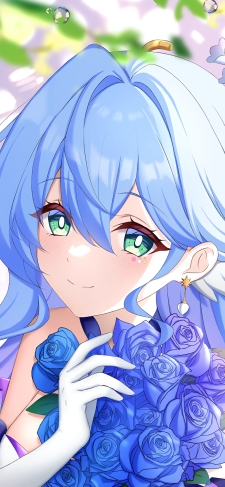 青い薔薇の花束とロビン / 崩壊:スターレイルのiPhone / スマホ壁紙
