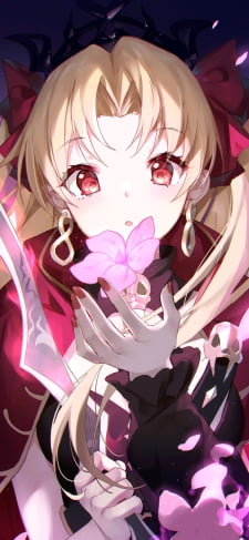 ピンクの花を見つめるエレシュキガル / fate/grand orderのiPhone / スマホ壁紙