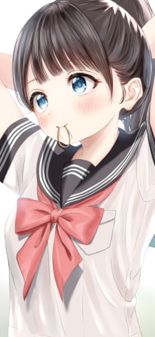 ポニー(ヘアゴム)を咥える可愛い明日小路 / 明日ちゃんのセーラー服のiPhone / スマホ壁紙