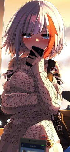 スマホを持ちはにかむアドミラル・グラーフ・シュペー / アズールレーンのiPhone / スマホ壁紙