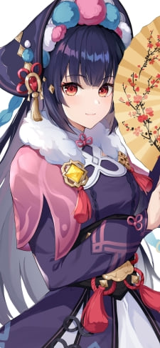 梅の絵が描かれている金色の扇子を持つ雲菫 / 原神のiPhone / スマホ壁紙