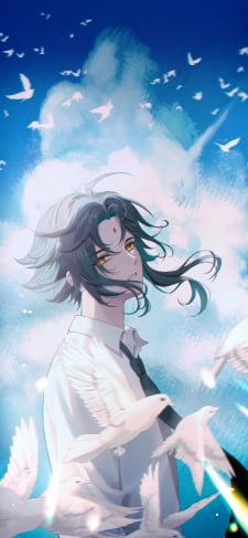 白い鳩の群れと魈 / 原神のiPhone / スマホ壁紙