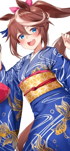 金色の金魚の絵柄の着物を着たトウカイテイオー / ウマ娘プリティーダービーのiPhone / スマホ壁紙