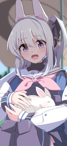 兎を抱っこする月雲ミヤコ / ブルーアーカイブのiPhone / スマホ壁紙