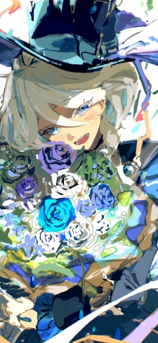 カラフルな薔薇の花束を抱えるフリーナ / 原神のiPhone / スマホ壁紙