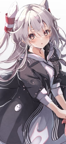 ピンクの花びらが舞う中でこちらを見つめる可愛い天津風（あまつかぜ） / 艦隊これくしょんのiPhone / スマホ壁紙