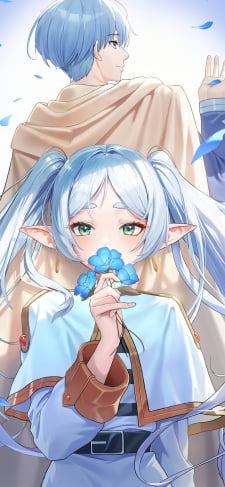 蒼月草を持つフリーレンと後ろに立つヒンメル / 葬送のフリーレンのiPhone / スマホ壁紙