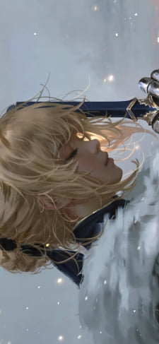 雪の中、青い剣を持ち目をつぶるアルトリア・ペンドラゴン / セイバー / リアリスティック / フェイト／ステイナイト / FateのiPhone / スマホ壁紙