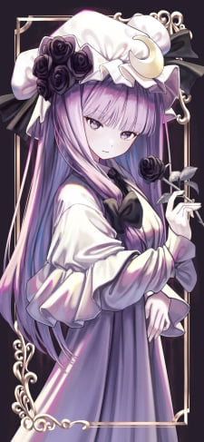 黒い薔薇を持つ綺麗なパチュリー・ノーレッジ / 東方のiPhone / スマホ壁紙