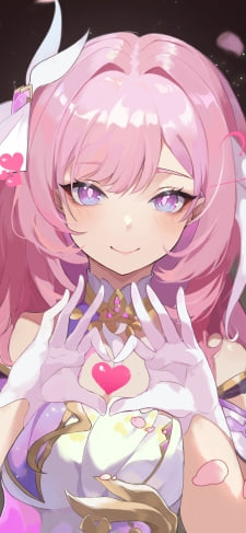 指でハートを作り微笑むエリシア / 崩壊3rd / 崩坏3rdのiPhone / スマホ壁紙