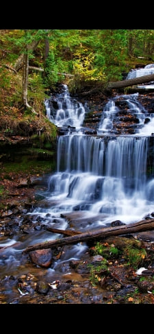 森の中の滝のiPhone / スマホ壁紙