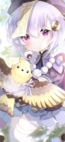 淡いタッチで描かれた可愛い七七 / 原神のiPhone / スマホ壁紙