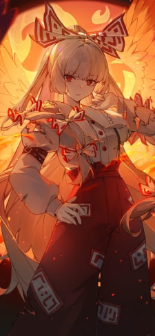 太陽の前に立つ藤原妹紅 / 東方のiPhone / スマホ壁紙