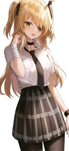 制服を着たフィッシュル / 黒いネクタイ / 眼帯 / ツーサイドアップ / 原神のiPhone / スマホ壁紙