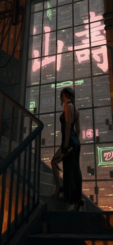 階段を昇りながら外を見るヨル・フォージャー / SPY×FAMILYのiPhone / スマホ壁紙