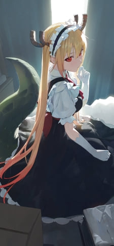 暗い部屋で座っている赤い瞳のトール / 小林さんちのメイドラゴンのiPhone / スマホ壁紙