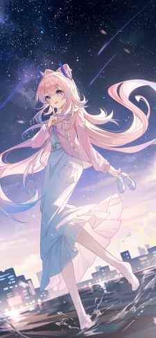 水に浸かる珊瑚宮心海 / 夜の都会 / 星空 / 原神のiPhone / スマホ壁紙
