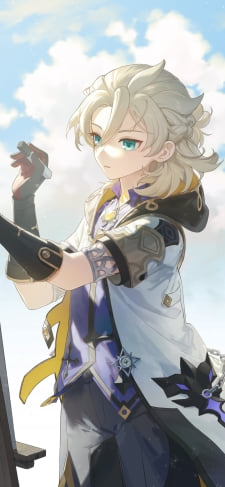 青空の下、キャンバスに絵を描くアルベド / 原神のiPhone / スマホ壁紙