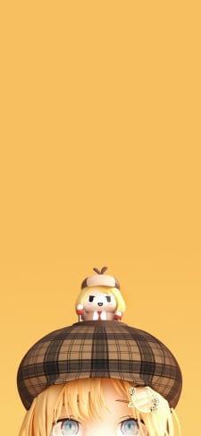 自分の人形を頭に載せるワトソン・アメリア / ホロライブ / バーチャルユーチューバー / ファンアートのiPhone / スマホ壁紙