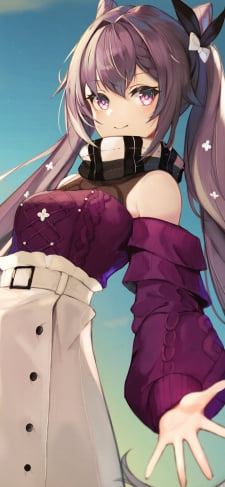 私服の刻晴 / 紫と白のコーディネート / 笑顔 / 原神のiPhone / スマホ壁紙