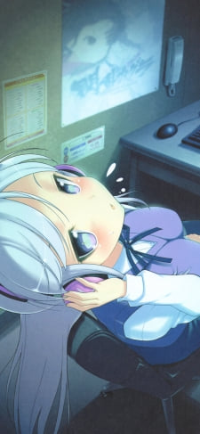 パソコンの前でヘッドフォンをしながら汗汗している霞 / 閃乱カグラのiPhone / スマホ壁紙