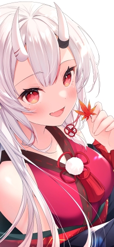 紅葉を持つ百鬼あやめ / ホロライブ / バーチャルYouTuber / VtuberのiPhone / スマホ壁紙