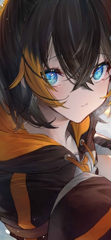 青い瞳でこちらを見つめるペトラ・グリン / にじさんじ / バーチャルYouTuberのiPhone / スマホ壁紙