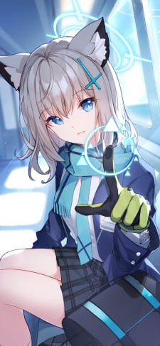 ガラガラの電車に乗る可愛い砂狼シロコ / セーラー服 / 緑のマフラー / ブルアカ / ブルーアーカイブのiPhone / スマホ壁紙