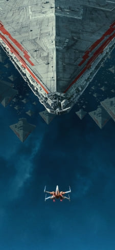 巨大な宇宙船に対峙するXウィング / スターウォーズのiPhone / スマホ壁紙