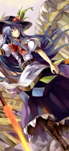 帽子を抑える比那名居天子 / 東方のiPhone / スマホ壁紙