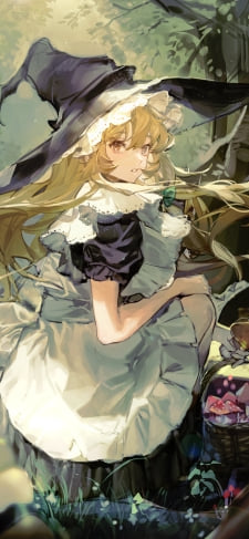 森の中でキノコを摘む霧雨魔理沙 / 東方のiPhone / スマホ壁紙