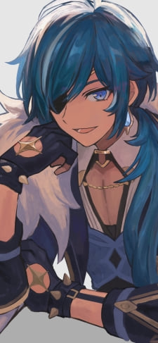 右ひじをついて笑うガイア・アルベリヒ / 原神のiPhone / スマホ壁紙