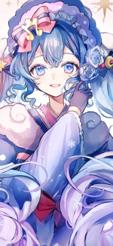 青紫の着物を着た雪ミク / 青い薔薇 / 初音ミク / ボカロ / ボーカロイドのiPhone / スマホ壁紙