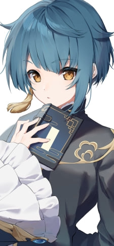 濃紺の本を読みながらこちらに気づく行秋（ゆくあき） / 原神のiPhone / スマホ壁紙