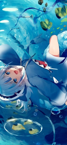 鮫のイラストが描いた浮き輪に乗ってはしゃぐがうる・ぐら / ホロライブ / バーチャルYouTuber / VtuberのiPhone / スマホ壁紙