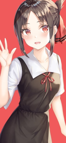 右手をかざし笑顔で挨拶をする四宮かぐや / 赤いリボン / かぐや様は告らせたい~天才たちの恋愛頭脳戦~のiPhone / スマホ壁紙