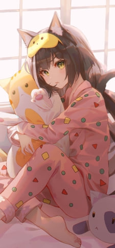 猫の抱き枕を抱くキャル / プリンセスコネクト!re:diveのiPhone / スマホ壁紙