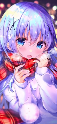 赤いチェックのマフラーをした可愛い香風智乃とティッピー / ご注文はうさぎですか?のiPhone / スマホ壁紙