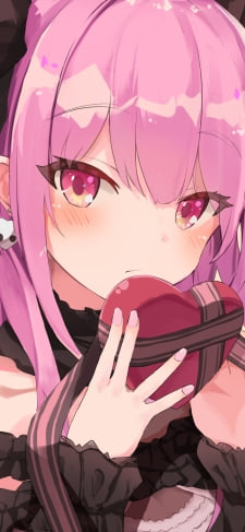 ハートのチョコを持ち照れている可愛い潤羽るしあ / 紫の髪型 / ホロライブ / バーチャルYouTuber / VtuberのiPhone / スマホ壁紙