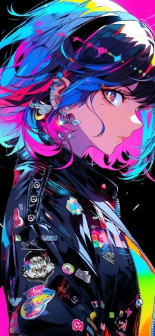 こちらを見つめる黒いジャケットを着た女性のiPhone / スマホ壁紙
