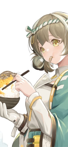 大盛の海鮮丼を持つマゼラン / アークナイツのiPhone / スマホ壁紙