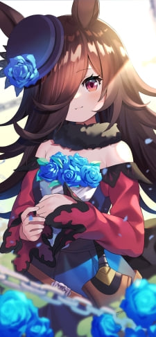 青い薔薇の花束を持つかわいいライスシャワー / ウマ娘 / ファンアート / イラストのiPhone / スマホ壁紙