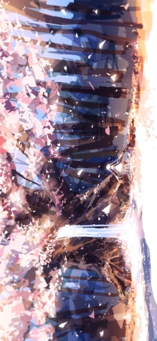水が流れる桜の木を眺める初音ミク / ボカロのiPhone / スマホ壁紙