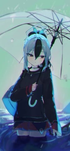 ビニール傘をさす鬼方カヨコ (おにかたかよこ) / 雨の日 / ブルアカ / ブルーアーカイブ / ファンアート / イラストのiPhone / スマホ壁紙
